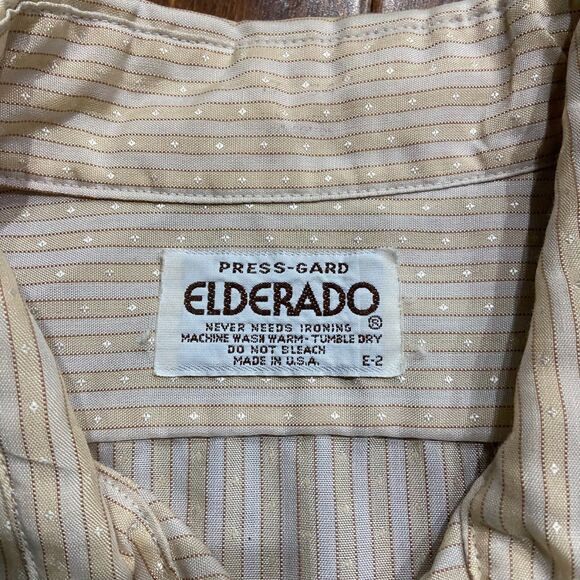 Elderado Vintage 70s Casual Beige White Striped Button Down Shirt Men's Size XL - Picture 7 of 9